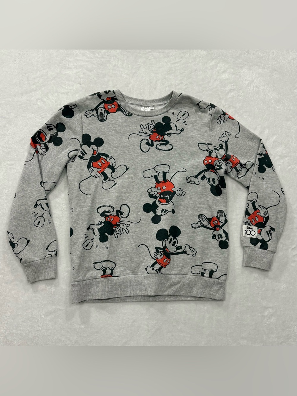 Disney 100 Mickey Mouse Gray All Over Print Crewneck Sweatshirt Men's size M